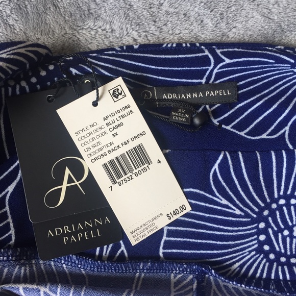 Adrianna Papell Blue Floral Fit & Flare 2X, 3X - Picture 6 of 8